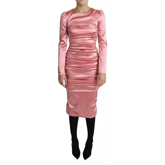 Dolce & Gabbana Pink Long Sleeves Bodycon Sheath Midi Dress DR2696-38