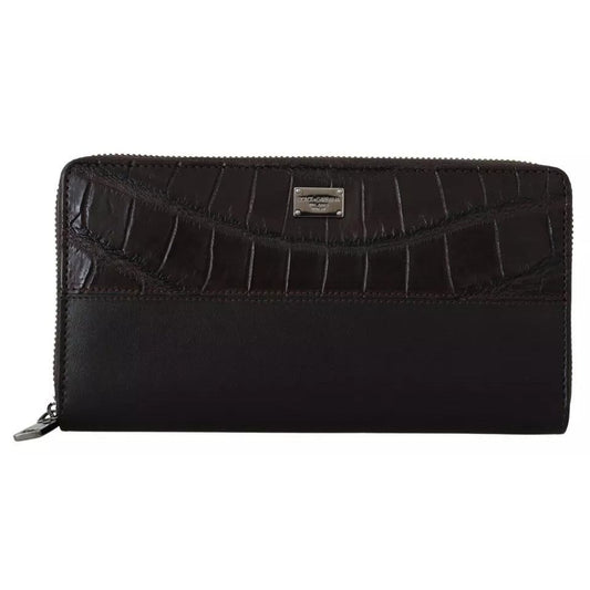 Dolce & Gabbana Brown Exotic Leather Zip Around Continental Clutch Wallet