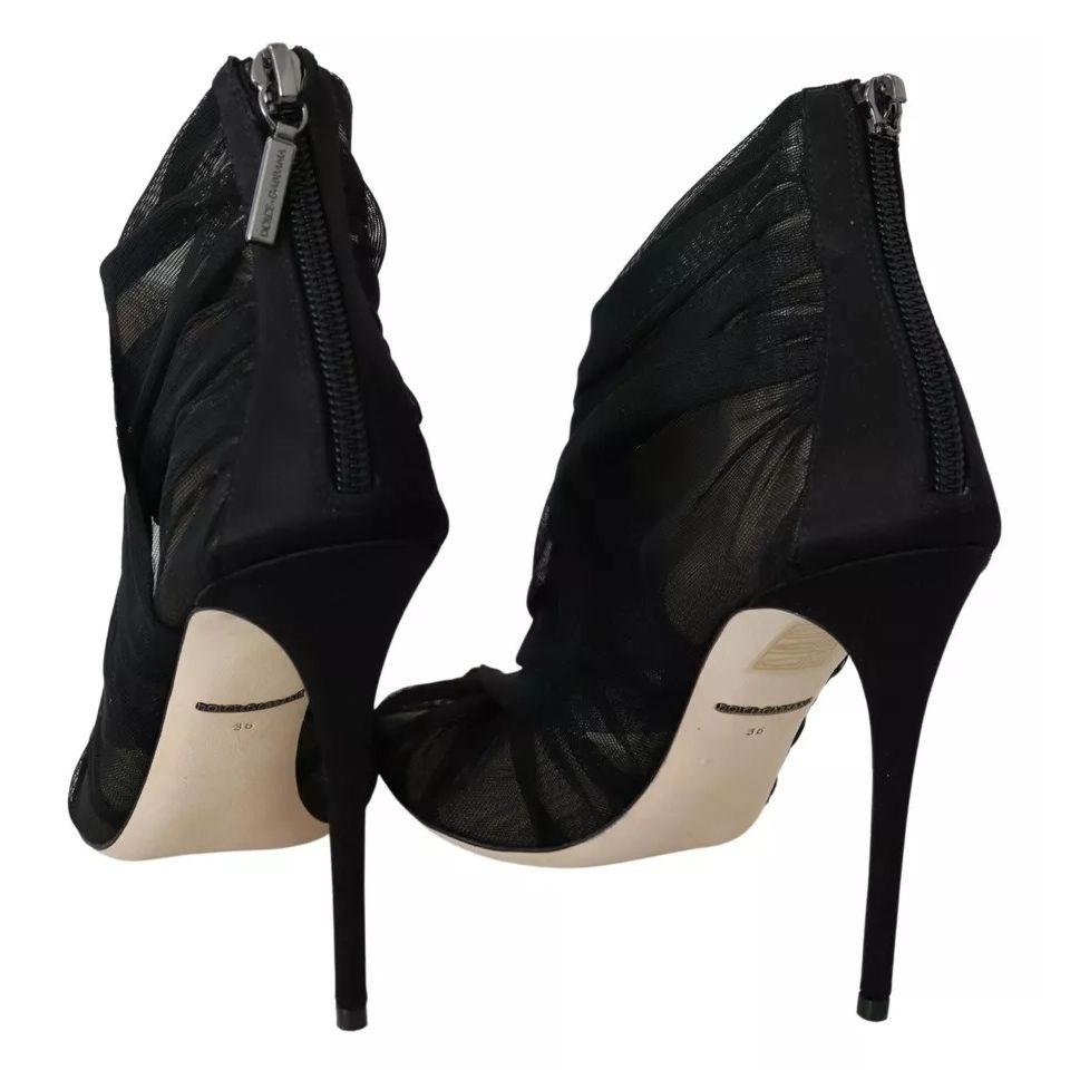 Dolce & Gabbana Black Tulle Ankle Boots Stiletto Heels Shoes