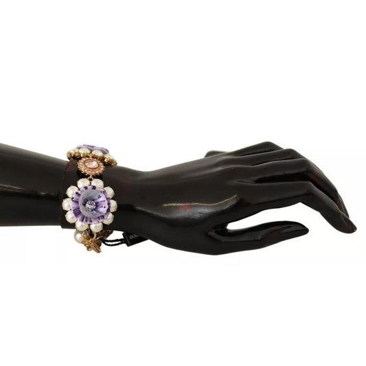 Dolce & Gabbana FIORI BLOOMING Floral Baroque Crystals Brass Bracelet SMY100556