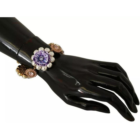 Dolce & Gabbana FIORI BLOOMING Floral Baroque Crystals Brass Bracelet SMY100556