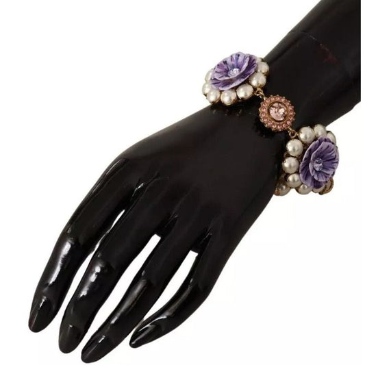 Dolce & Gabbana FIORI BLOOMING Floral Baroque Crystals Brass Bracelet SMY100667