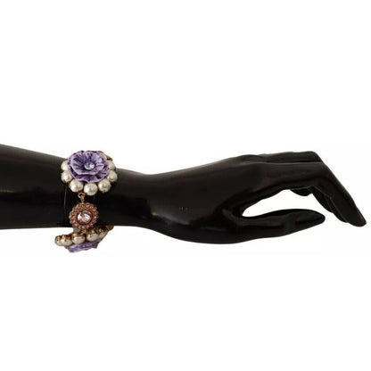 Dolce & Gabbana FIORI BLOOMING Floral Baroque Crystals Brass Bracelet
