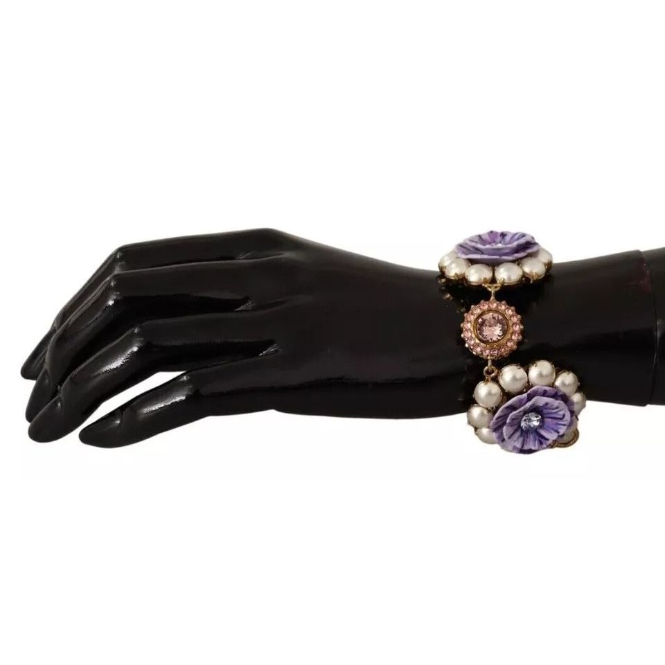 Dolce & Gabbana FIORI BLOOMING Floral Baroque Crystals Brass Bracelet