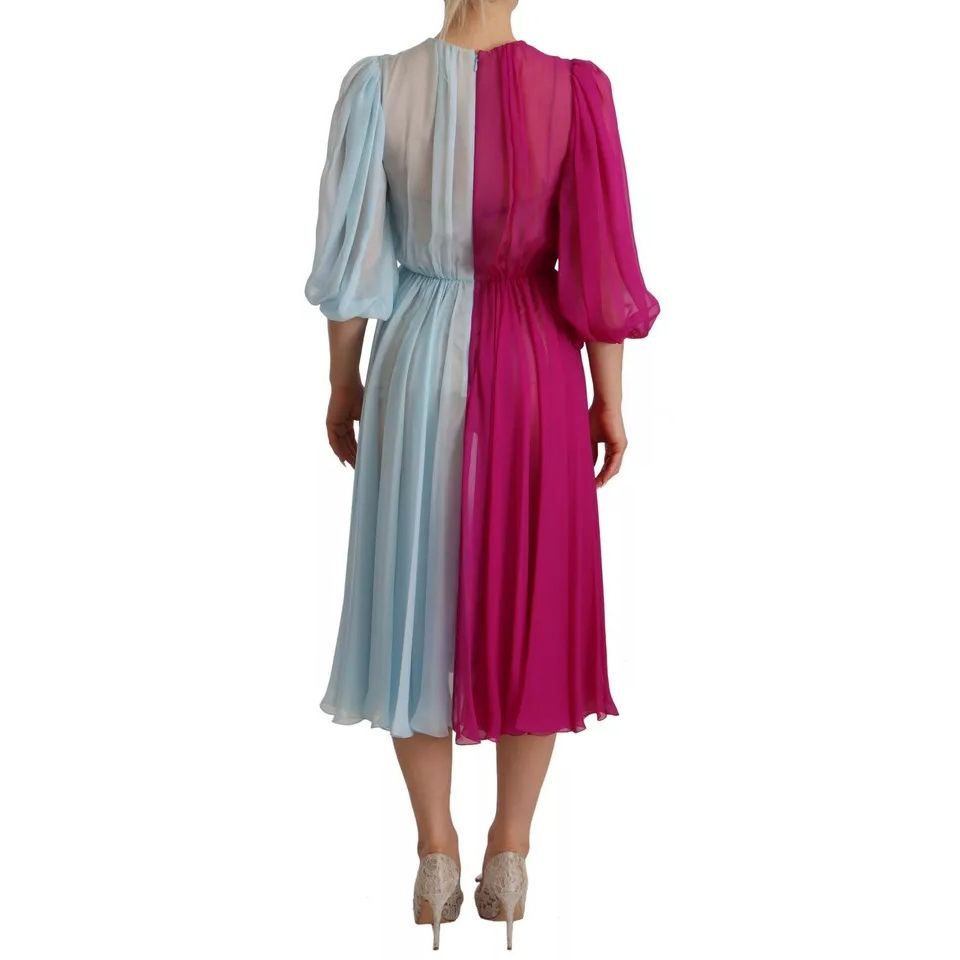 Dolce & Gabbana Fuchsia Light Blue Silk Two Tone Midi Dress