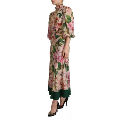 Dolce & Gabbana Pink A-line Sheath Floral Pussy Bow Long Dress