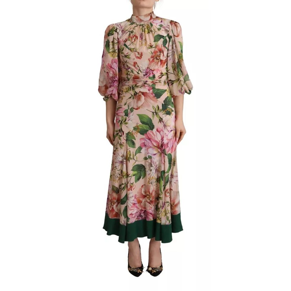 Dolce & Gabbana Pink A-line Sheath Floral Pussy Bow Long Dress