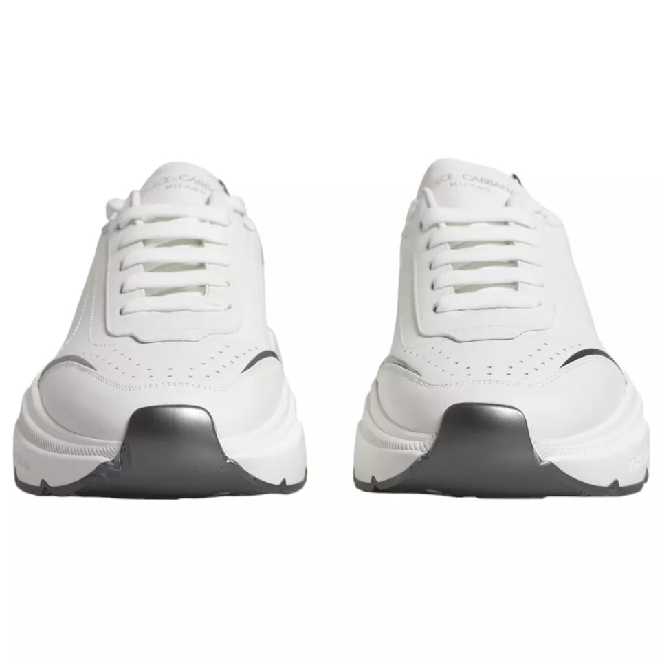 Dolce & Gabbana White Silver DAYMASTER Leather Sneakers Men Shoes MV1434-42