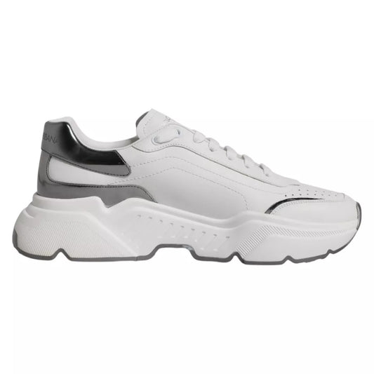 Dolce & Gabbana White Silver DAYMASTER Leather Sneakers Men Shoes MV1434-42