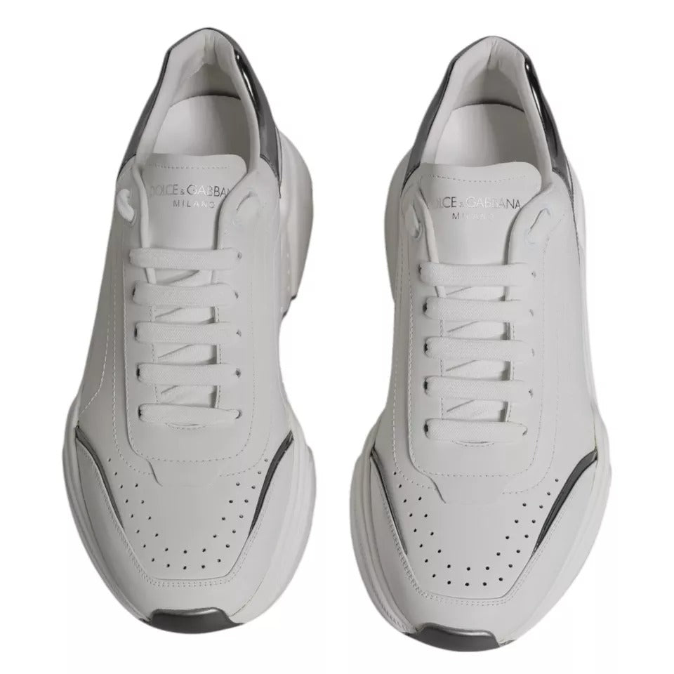 Dolce & Gabbana White Silver DAYMASTER Leather Sneakers Men Shoes MV1434-42