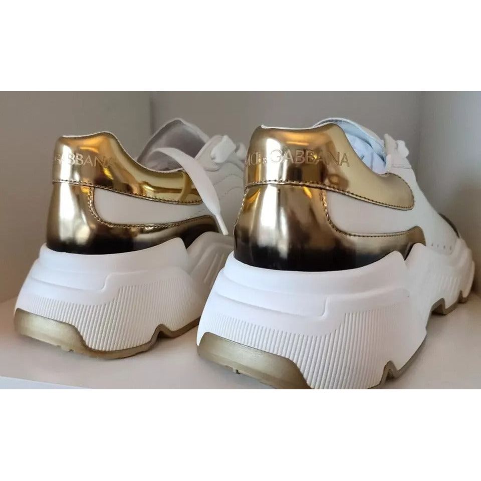 Dolce & Gabbana White Gold DAYMASTER Leather Sneakers Men Shoes MV4301-40