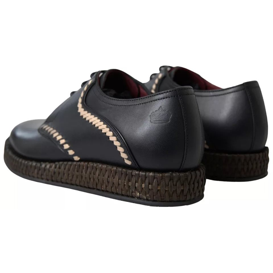 Dolce & Gabbana Black Leather Beige Derby Dress Shoes