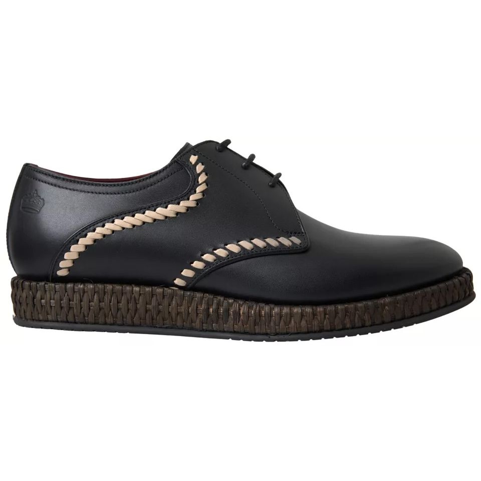 Dolce & Gabbana Black Leather Beige Derby Dress Shoes