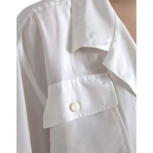 Dolce & Gabbana White Silk Collared 3/4 Sleeves Blouse Top TSH84786-48