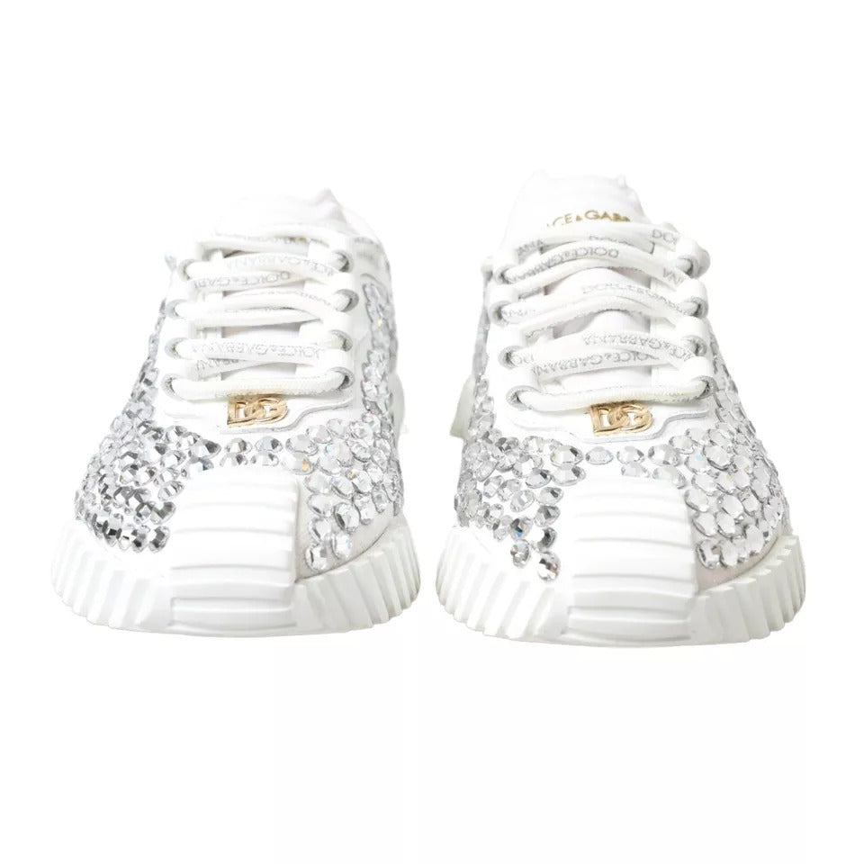 Dolce & Gabbana White NS1 Canvas Leather Embellished Sneakers Shoes LA10412-36