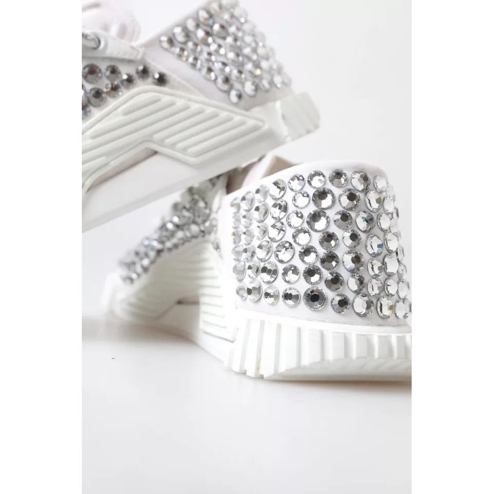 Dolce & Gabbana White NS1 Canvas Leather Embellished Sneakers Shoes LA10412-36