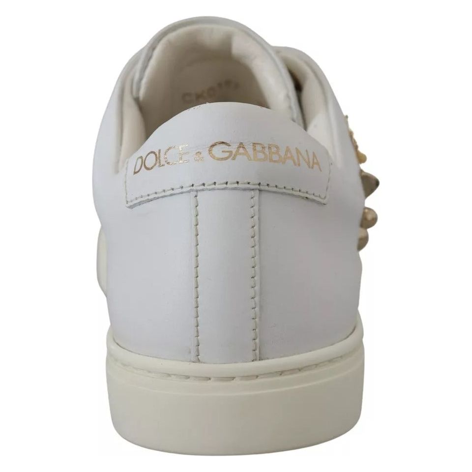 Dolce & Gabbana White Leather Gold Red Heart Sneakers Shoes LA10012-35