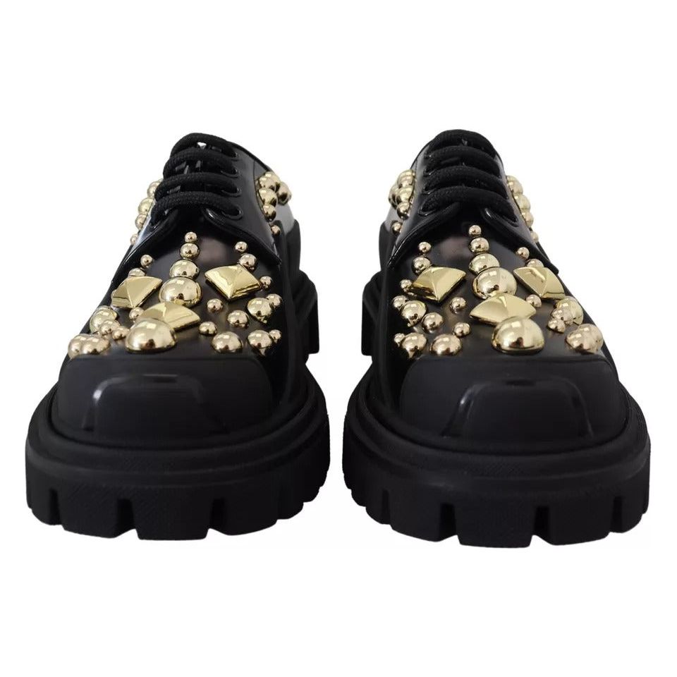 Dolce & Gabbana Black Leather Trekking Derby Embellished Shoes