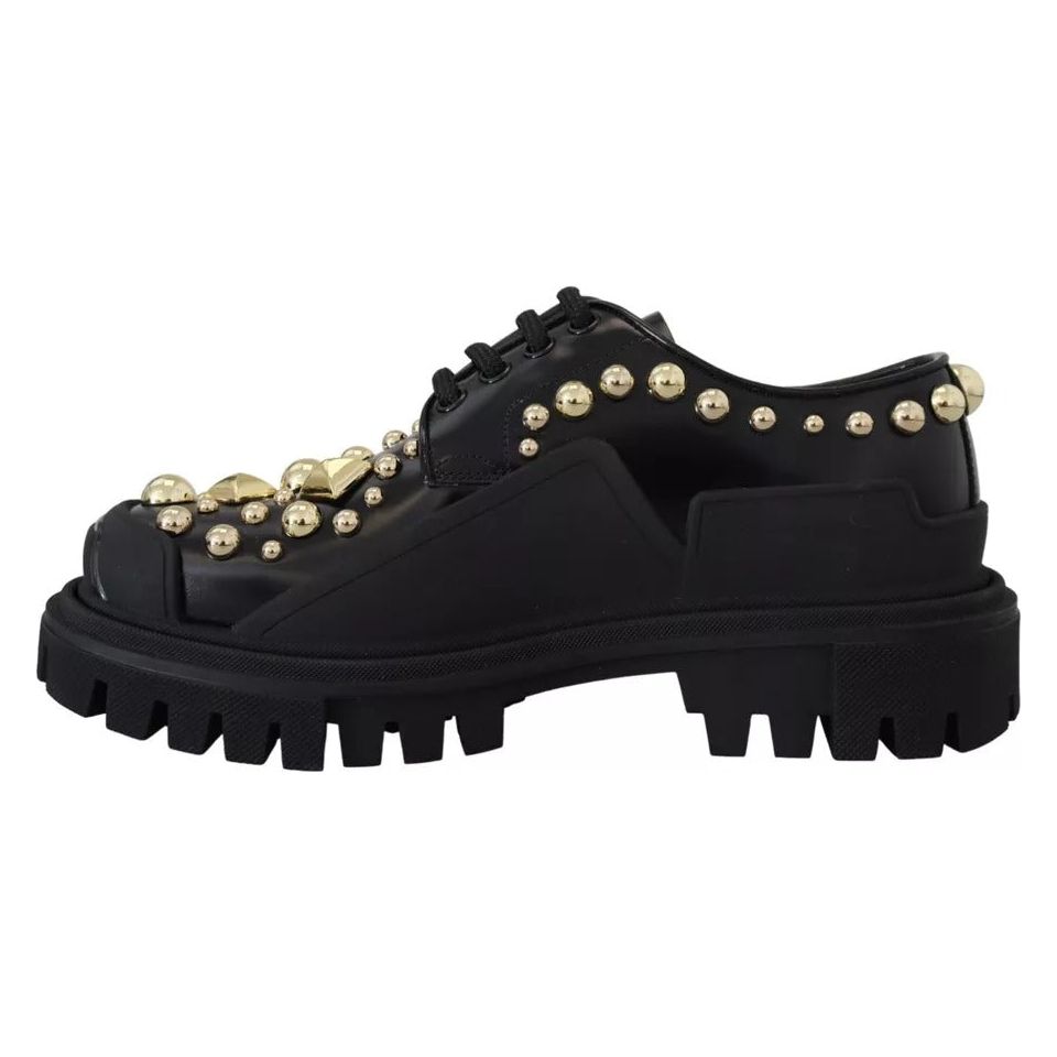 Dolce & Gabbana Black Leather Trekking Derby Embellished Shoes