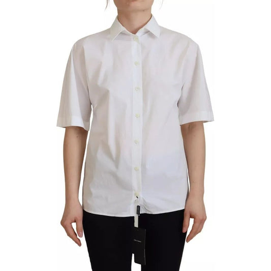 Dolce & Gabbana White Cotton Button Front Short Sleeve Shirt TSH82998-36