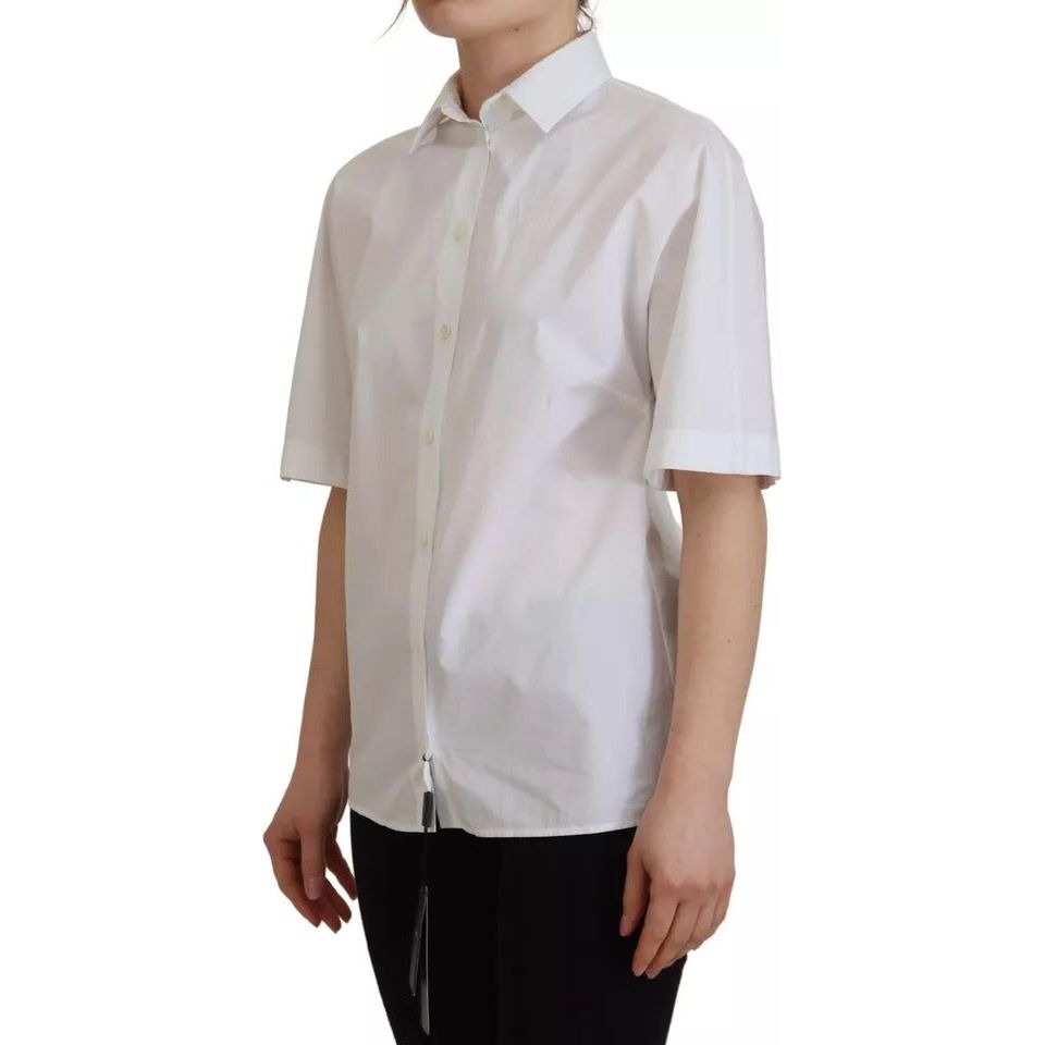 Dolce & Gabbana White Cotton Button Front Short Sleeve Shirt TSH82998-36