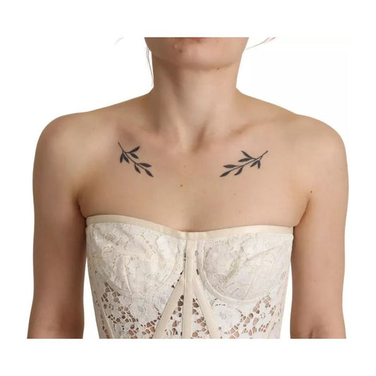 Dolce & Gabbana White Strapless Floral Lace Cropped Bustier Top TSH7639-36