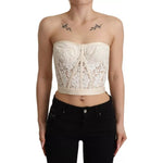Dolce & Gabbana White Strapless Floral Lace Cropped Bustier Top TSH7639-36