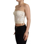 Dolce & Gabbana White Strapless Floral Lace Cropped Bustier Top TSH7639-36