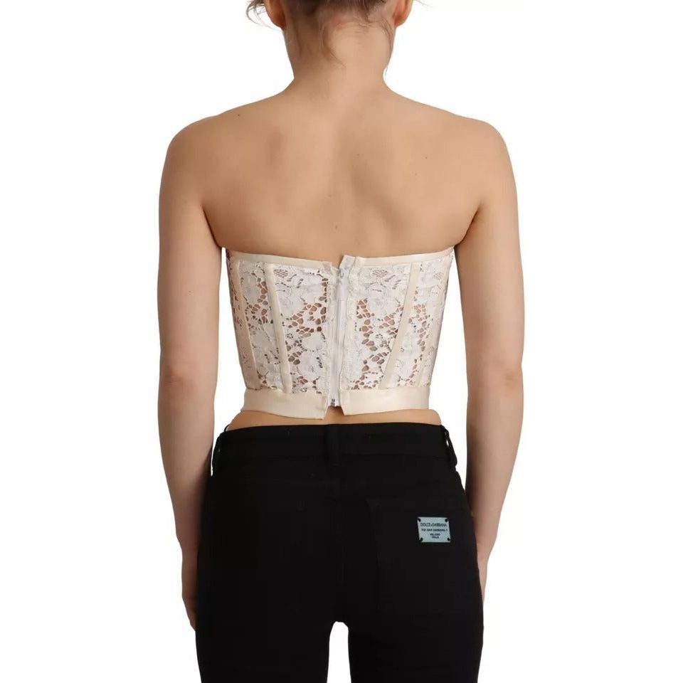 Dolce & Gabbana White Strapless Floral Lace Cropped Bustier Top TSH7639-36
