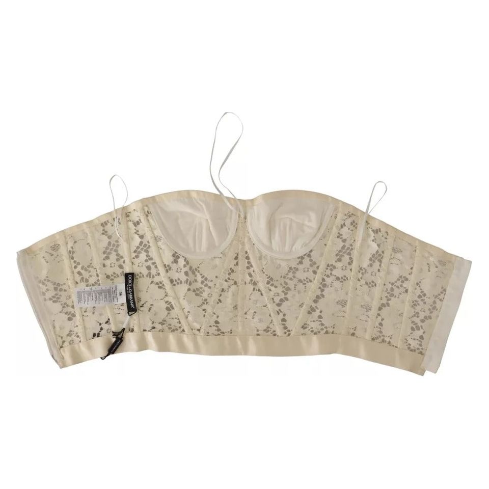 Dolce & Gabbana White Strapless Floral Lace Cropped Bustier Top TSH7639-36