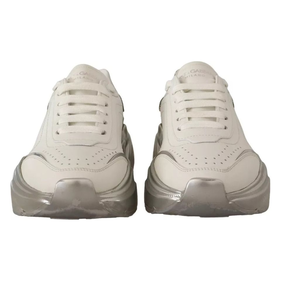 Dolce & Gabbana White Silver Leather Daymaster Sneakers Shoes LA9891-36.5