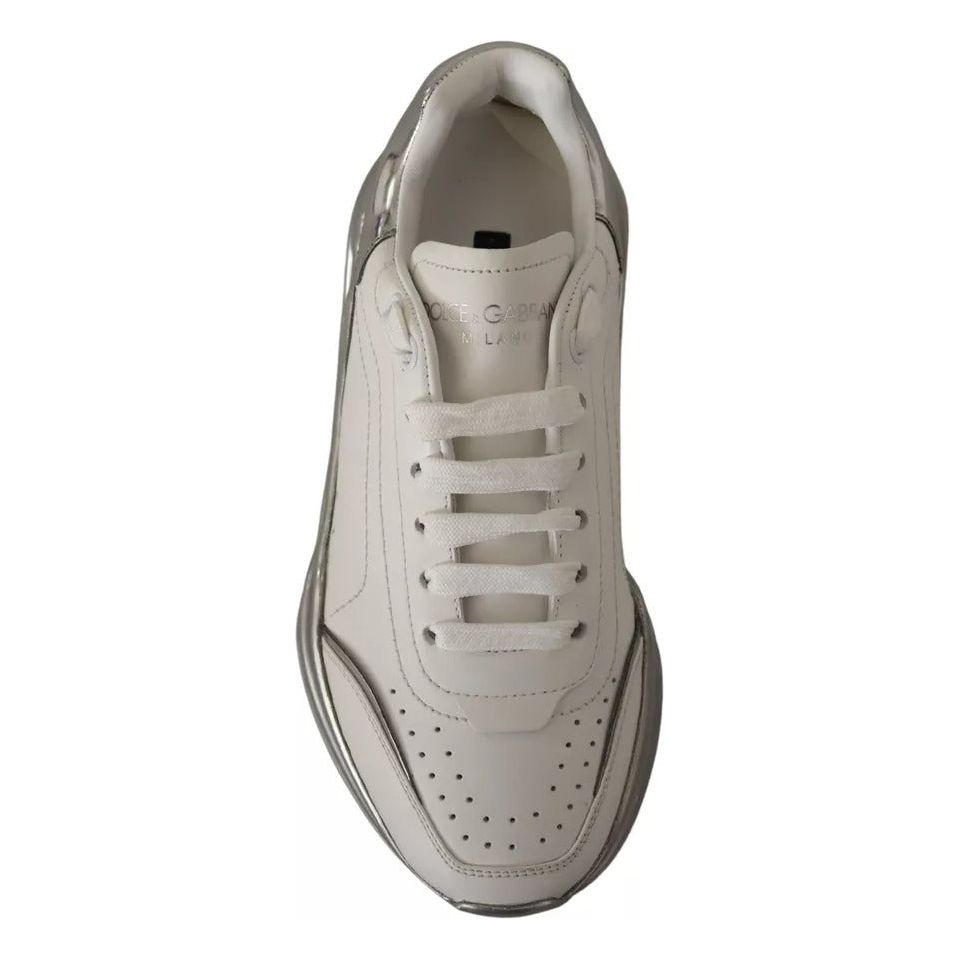 Dolce & Gabbana White Silver Leather Daymaster Sneakers Shoes LA9891-36.5