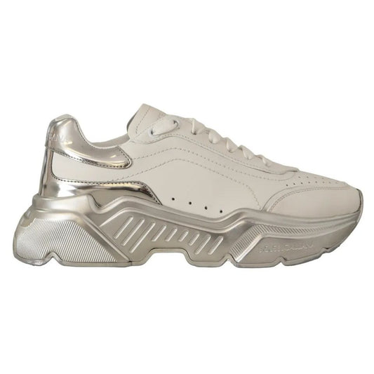 Dolce & Gabbana White Silver Leather Daymaster Sneakers Shoes