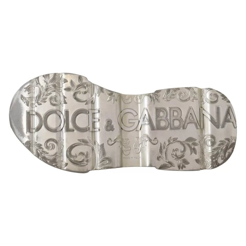 Dolce & Gabbana White Silver Leather Daymaster Sneakers Shoes LA9891-36.5