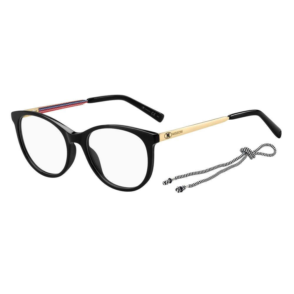 M Missoni Black Acetate Frames with round lenses and gold temples, model MMI-0031-807, 52/18/145mm dimensions.
