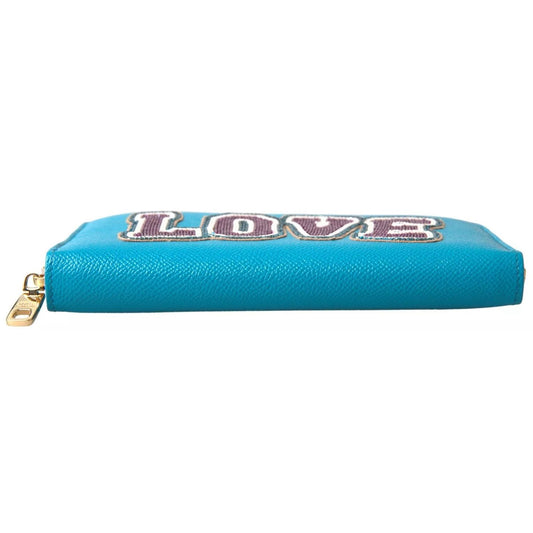 Dolce & Gabbana Wallet Light Blue LOVE Leather Zip Around Continental BAG1028