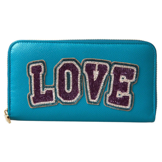 Dolce & Gabbana Wallet Light Blue LOVE Leather Zip Around Continental BAG1028