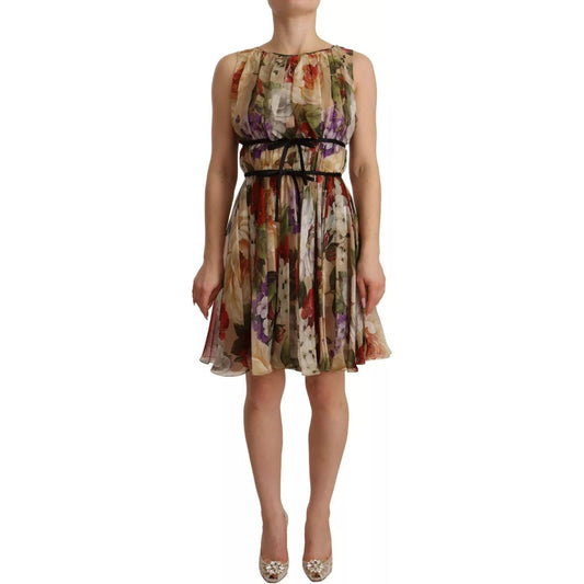 Dolce & Gabbana Beige Floral Sleeveless Round Neck Mini Dress DR28271-36