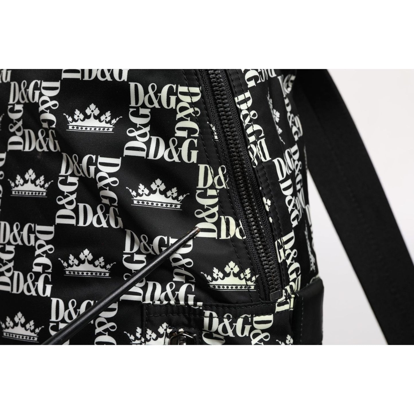 Dolce & Gabbana Black White Crown Printed Nylon School Backpack Bag BAG1666