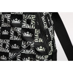 Dolce & Gabbana Black White Crown Printed Nylon School Backpack Bag BAG1666