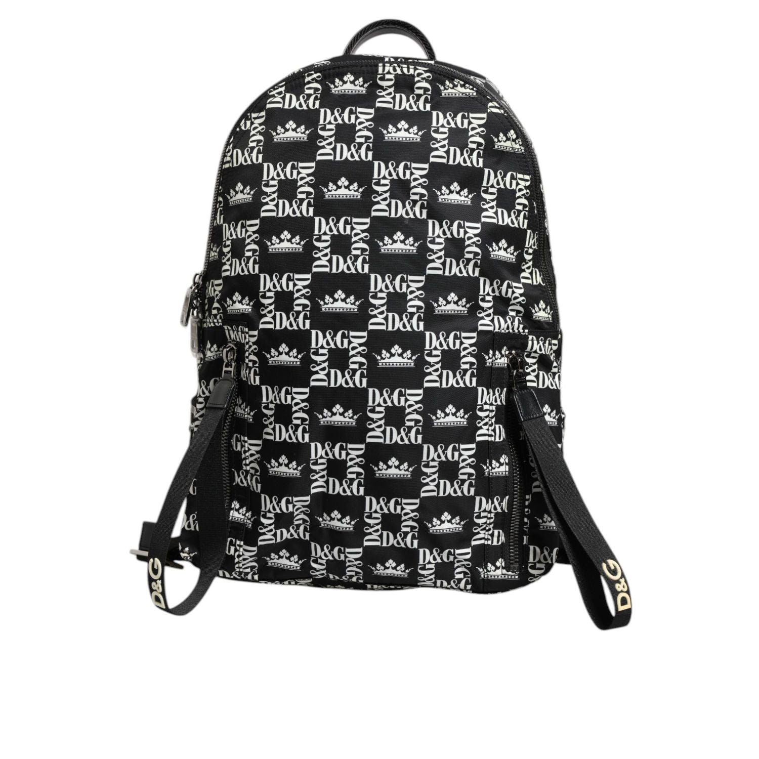 Dolce & Gabbana Black White Crown Printed Nylon School Backpack Bag