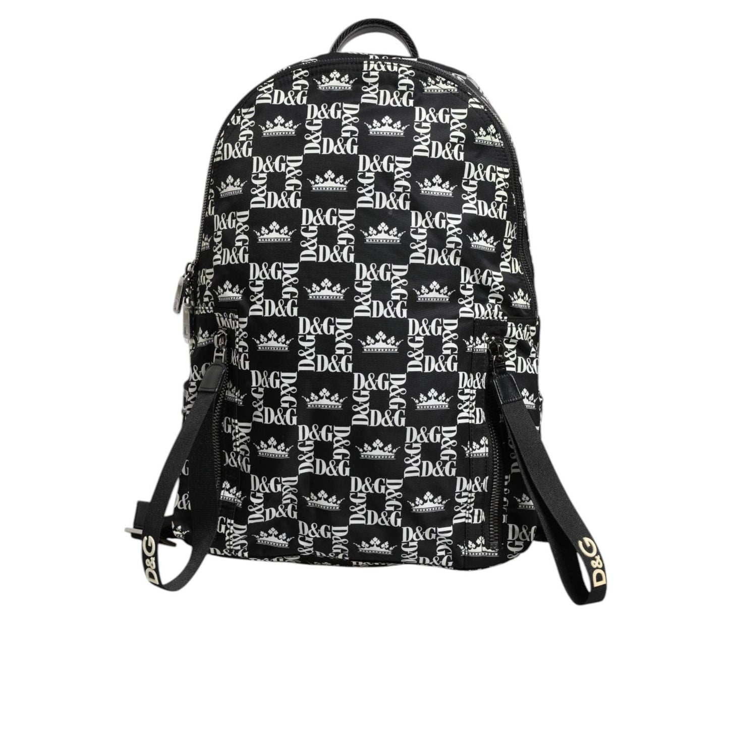 Dolce & Gabbana Black White Crown Printed Nylon School Backpack Bag BAG1666