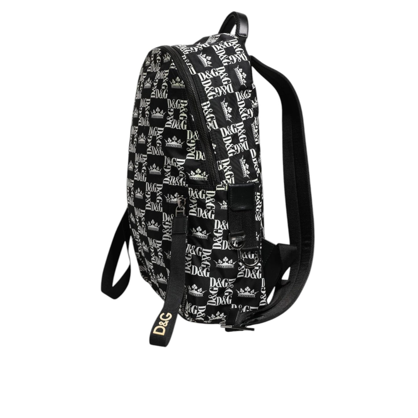 Dolce & Gabbana Black White Crown Printed Nylon School Backpack Bag BAG1666