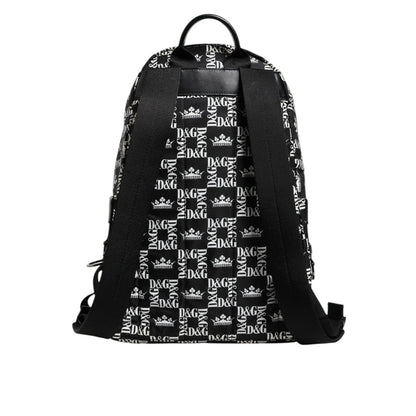 Dolce & Gabbana Black White Crown Printed Nylon School Backpack Bag