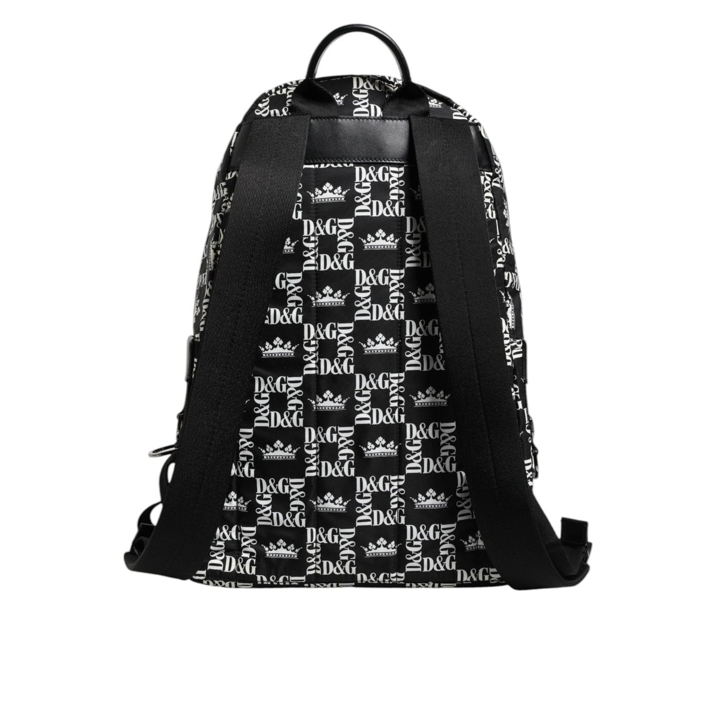Dolce & Gabbana Black White Crown Printed Nylon School Backpack Bag BAG1666