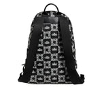 Dolce & Gabbana Black White Crown Printed Nylon School Backpack Bag BAG1666