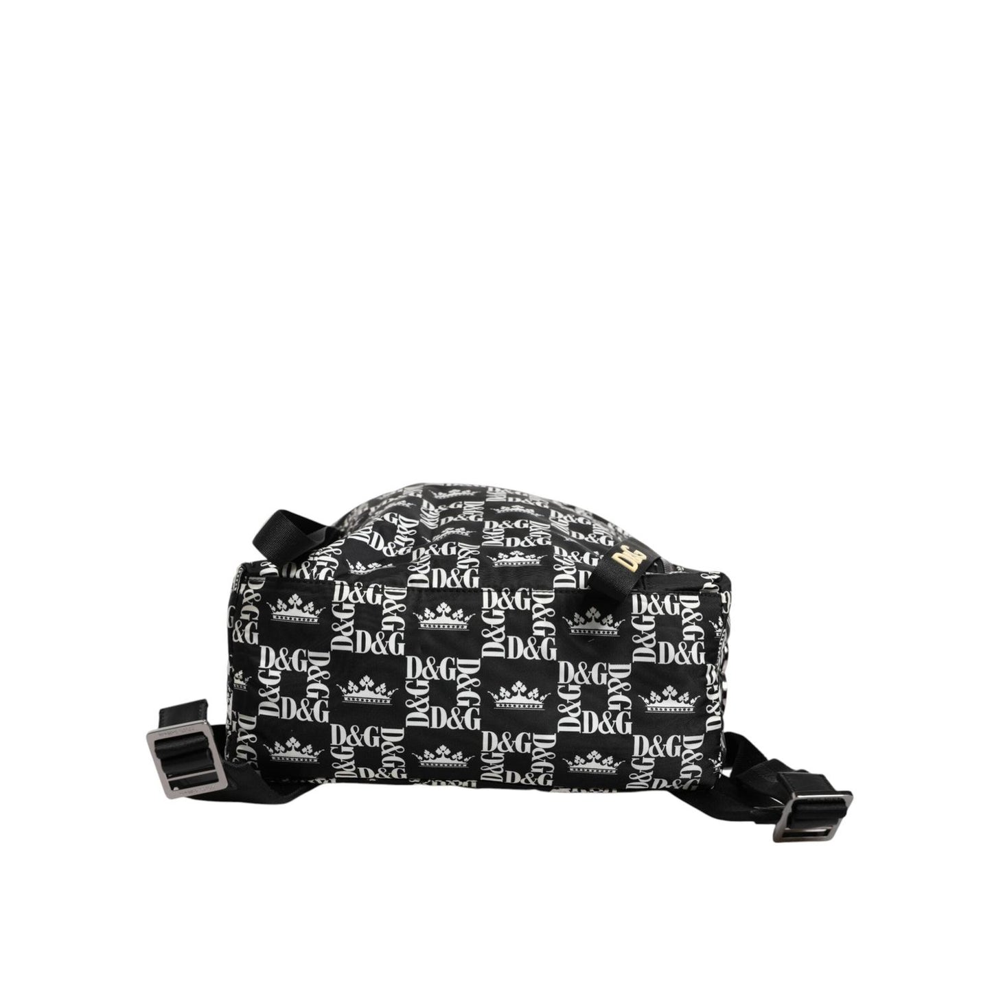Dolce & Gabbana Black White Crown Printed Nylon School Backpack Bag BAG1666