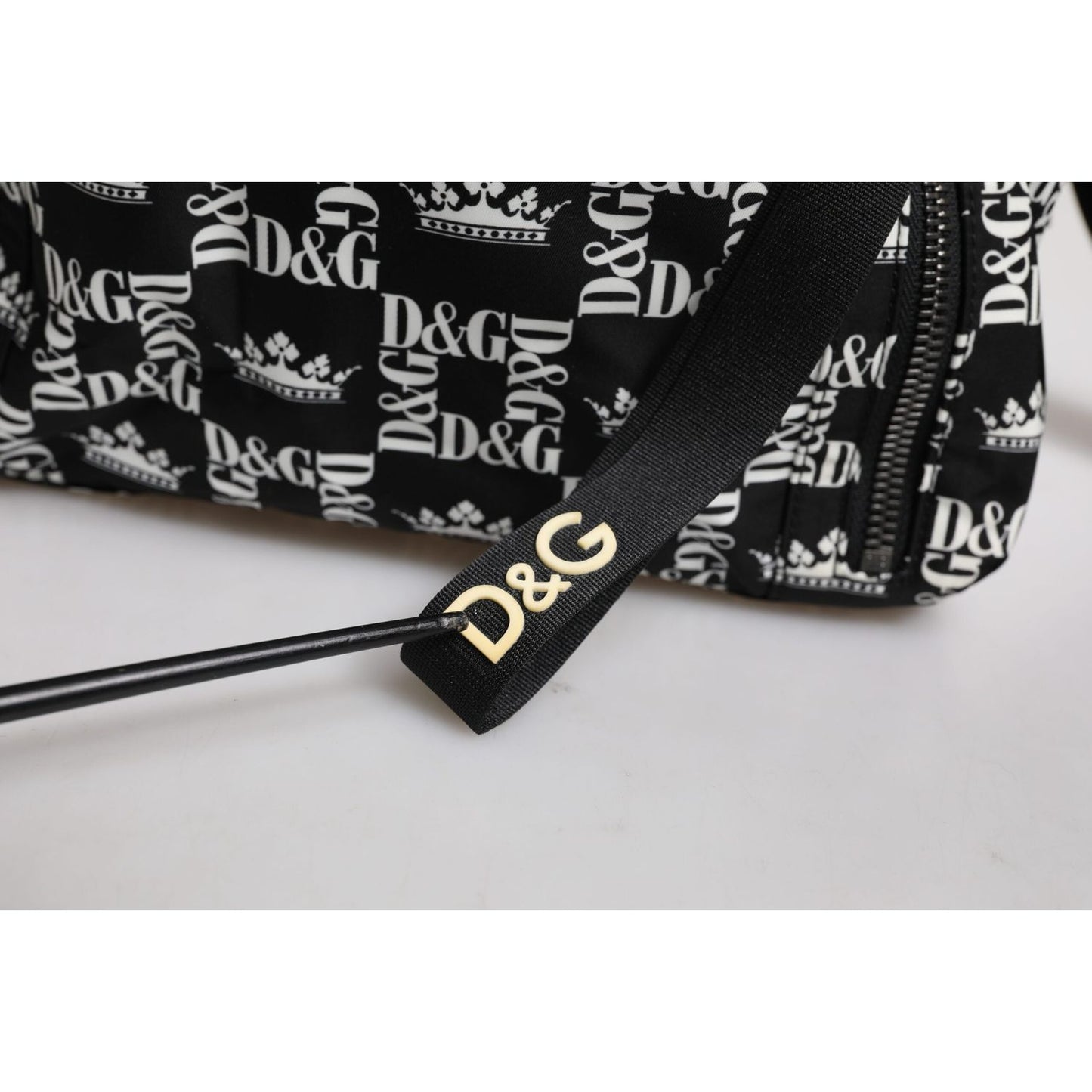 Dolce & Gabbana Black White Crown Printed Nylon School Backpack Bag BAG1666