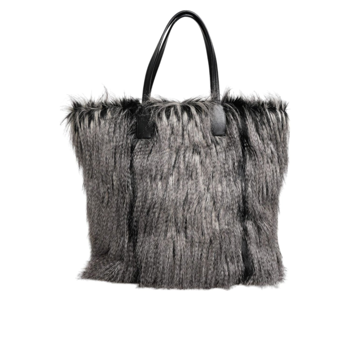 Dolce & Gabbana Black Oversize Faux Fur Shopping Tote Bag