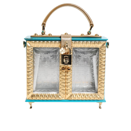 Dolce & Gabbana Turquoise Gold Acrylic Leather Miss Dolce Top Handle Bag BAG4023